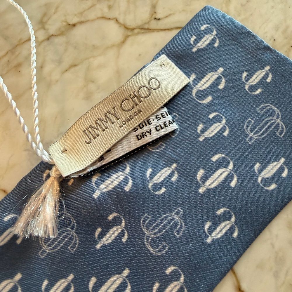 Jimmy Choo Blue & White Logo Twilly Scarf - Picture 6 of 6